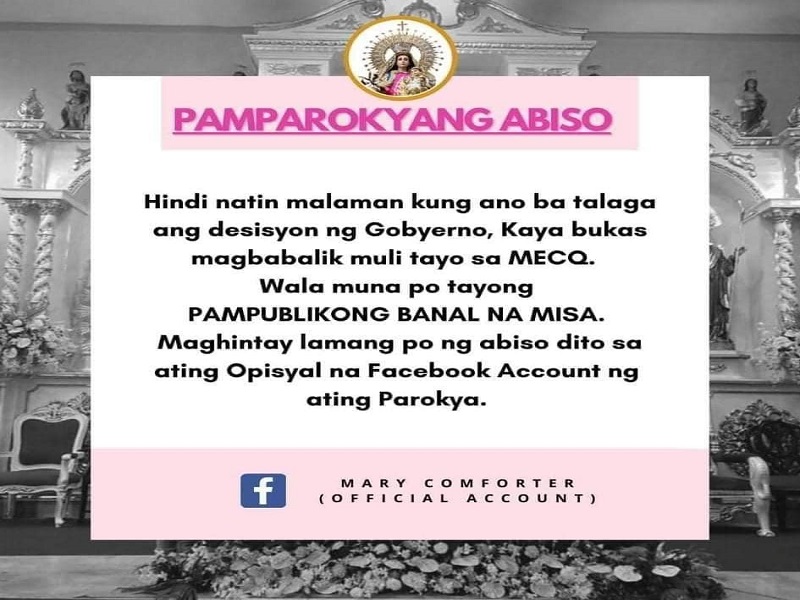 Post ng mga parokya sa Metro Manila tungkol sa “pabago-bagong” pasya ng gobyerno sa quarantine measure viral sa social media