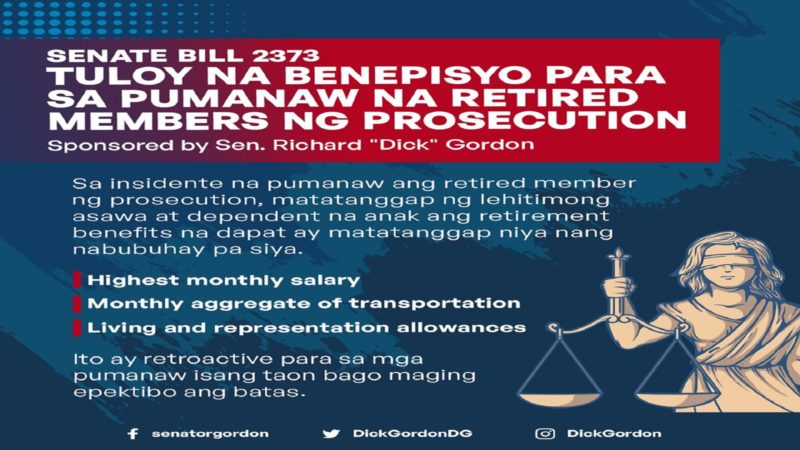 Tuluy-tuloy na benepisyo sa mga pumanaw na retired members ng National Prosecution Service pasado na sa second reading sa senado