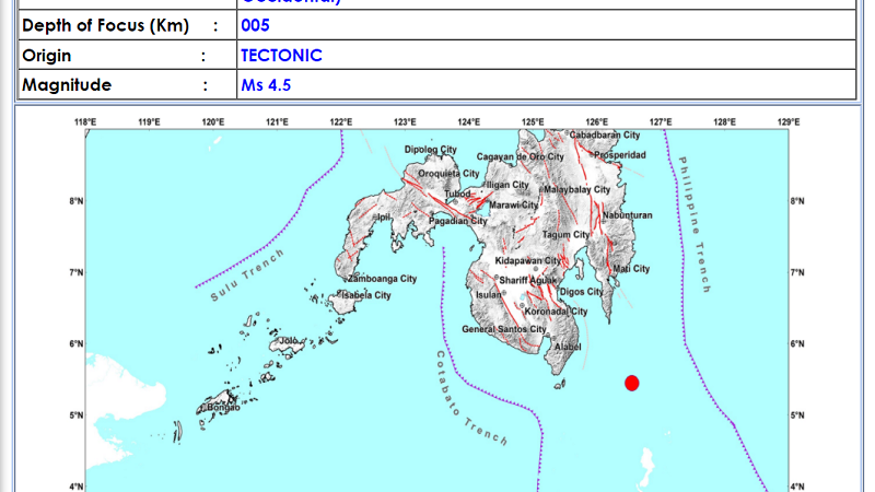 Jose Abad Santos, Davao Occidental niyanig ng magnitude 4.5 na lindol