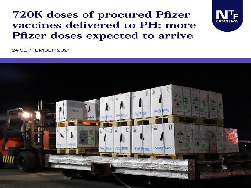 Mahigit 720,000 doses pa ng Pfizer vaccines dumating sa bansa