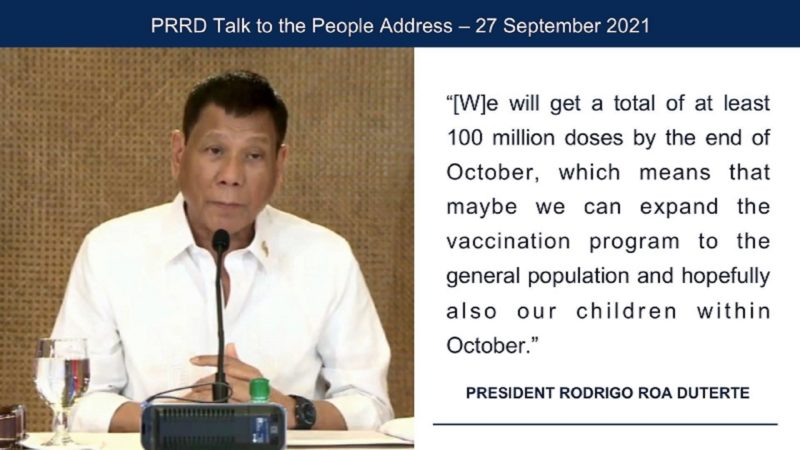 Pagbabakuna sa general population kabilang ang mga menor de edad inaprubahan ni Pangulong Duterte