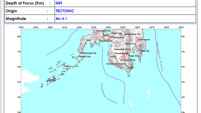 Sarangani, Davao Occidental niyanig ng magnitude 4.1 na lindol