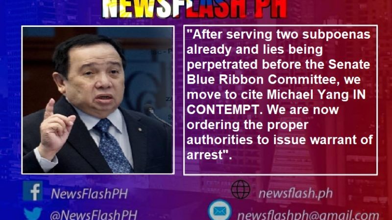 Dating presidential economic adviser Michael Yang pinatawan ng contempt ng senado