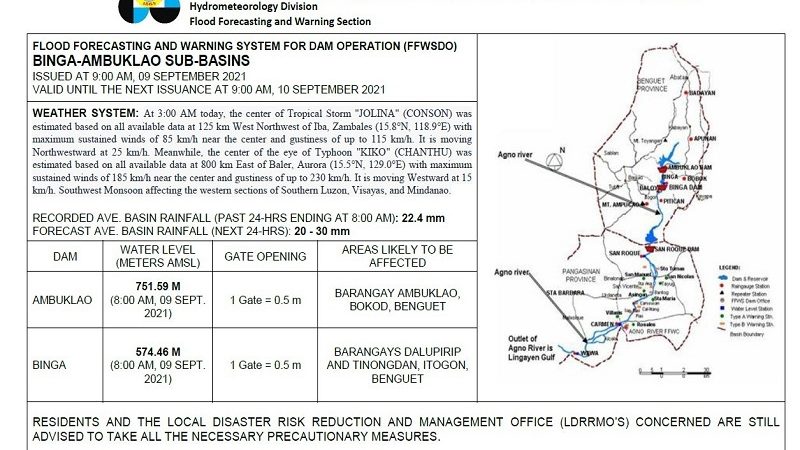 Ambuklao at Binga dam nagpapakawala ng tubig; ilang lugar sa Benguet posibleng maapektuhan