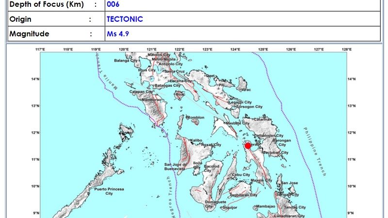 Biliran niyanig ng magnitude 4.9  na lindol