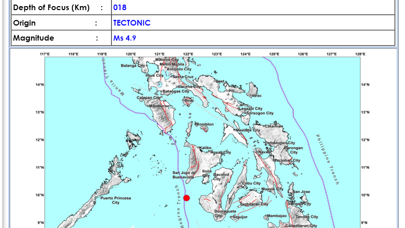 Sipalay City, Negros Occidental niyanig ng magnitude 4.9 na lindol