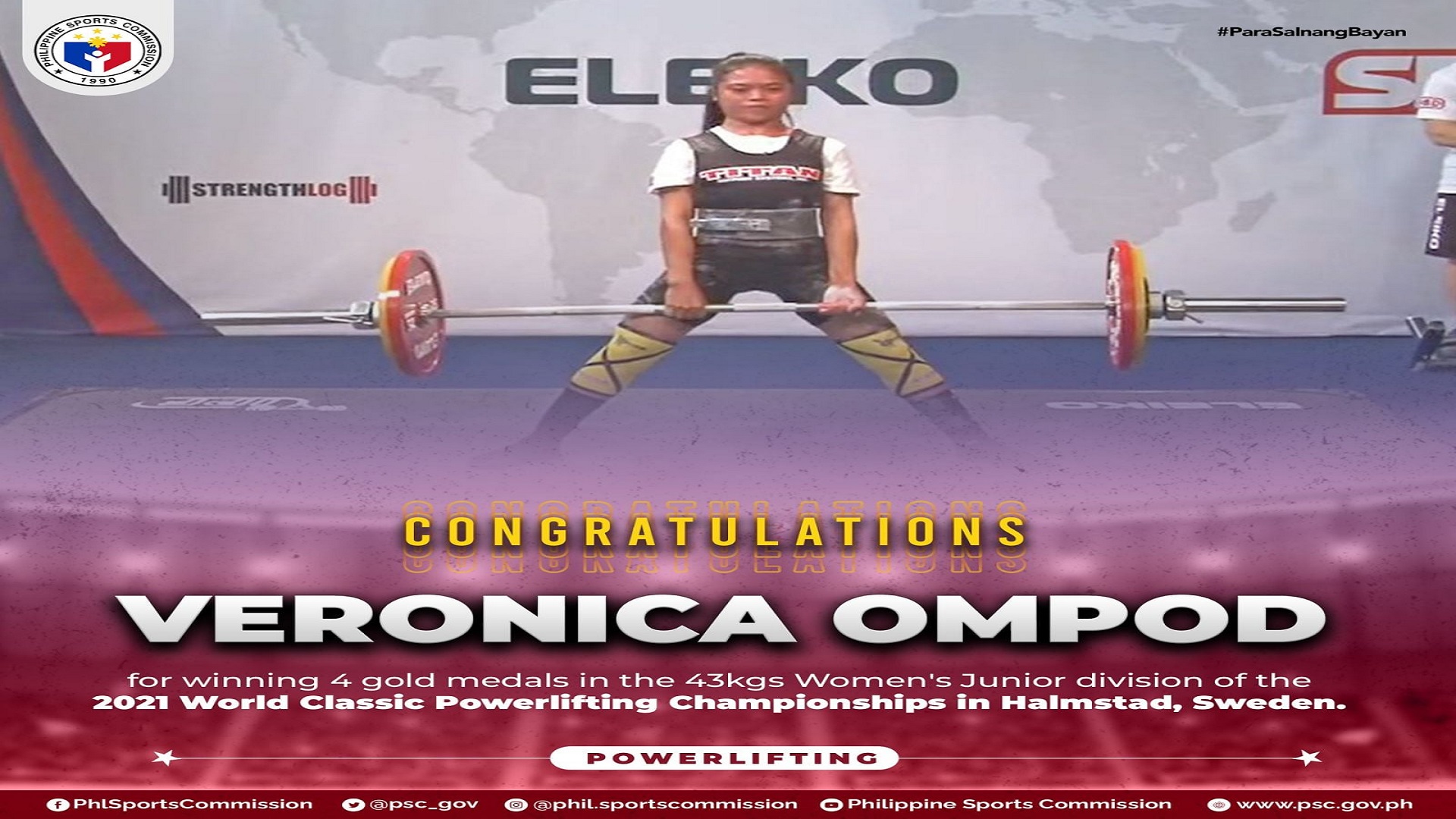 Pinay weightlifter na si Veronica Ompod wagi ng apat na gintong medalya sa World Classic Powerlifting Championships sa Sweden