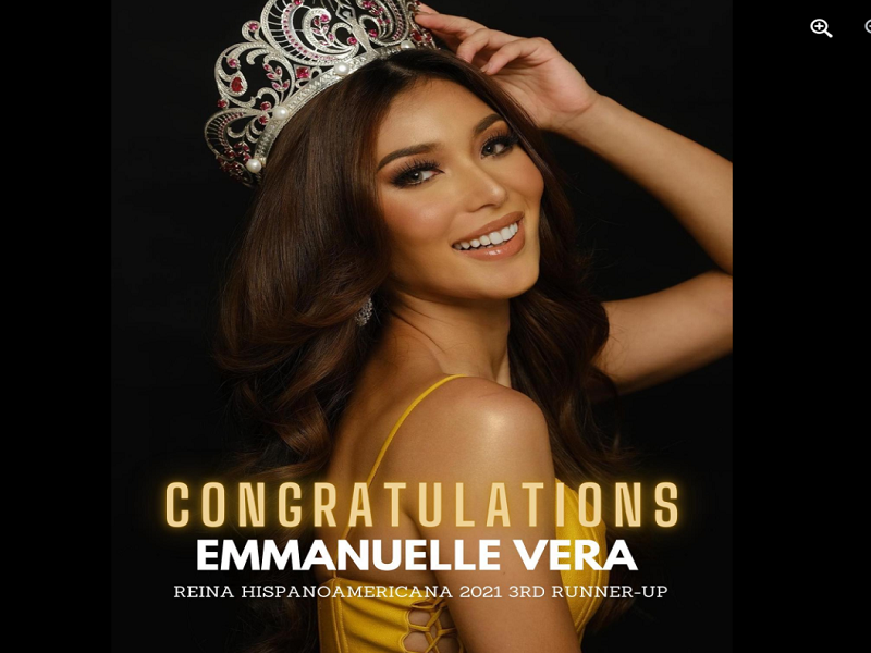 Pambatao ng Pilipinas na si Emmanuellle Vera, third runner-up sa Reina Hispanoamericana 2021