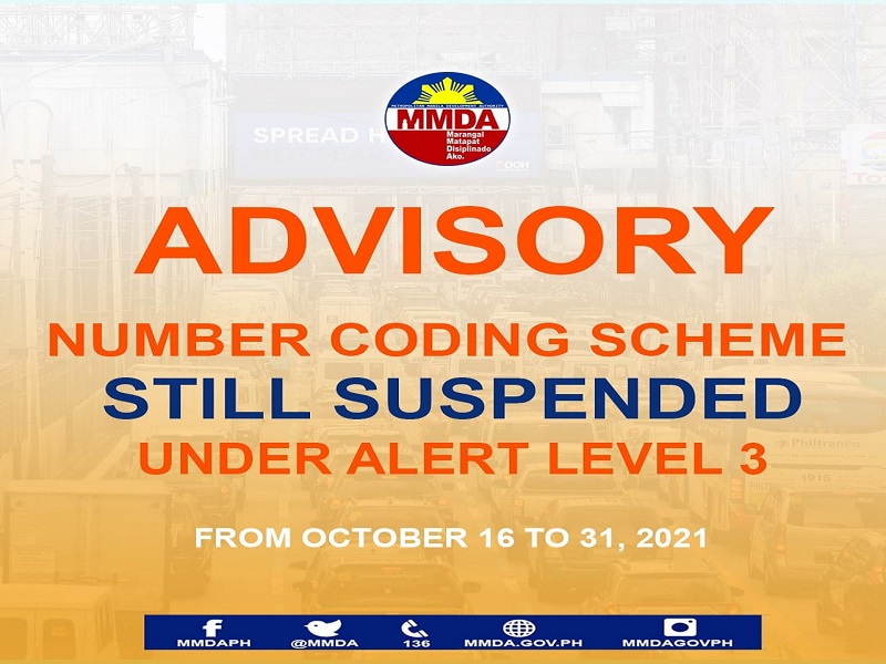 Number Coding suspendido pa rin sa ilalim ng pag-iral ng Alert Level 3 sa Metro Manila