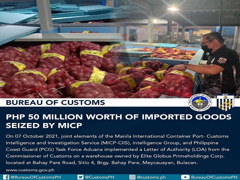 P50M halaga ng imported na sibuyas, frozen seafoods at cosmetic products nakumpiska ng Customs