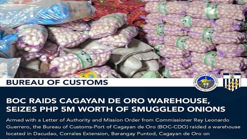 P5M halaga ng smuggled na sibuyas nakumpiska sa Cagayan De Oro