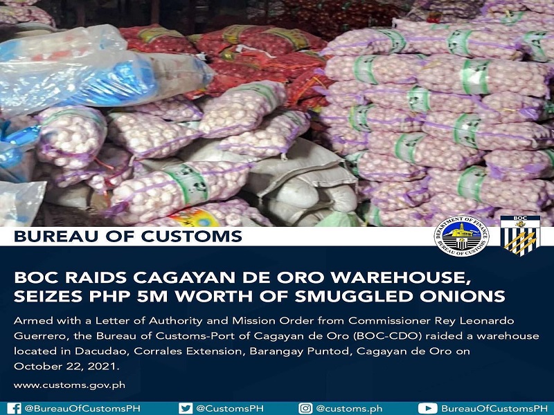 P5M halaga ng smuggled na sibuyas nakumpiska sa Cagayan De Oro