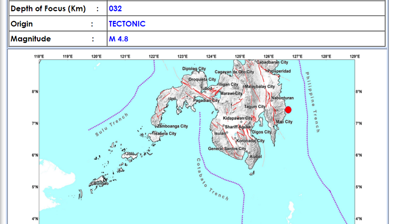 Caraga, Davao Oriental niyanig ng magnitude 4.6 na lindol