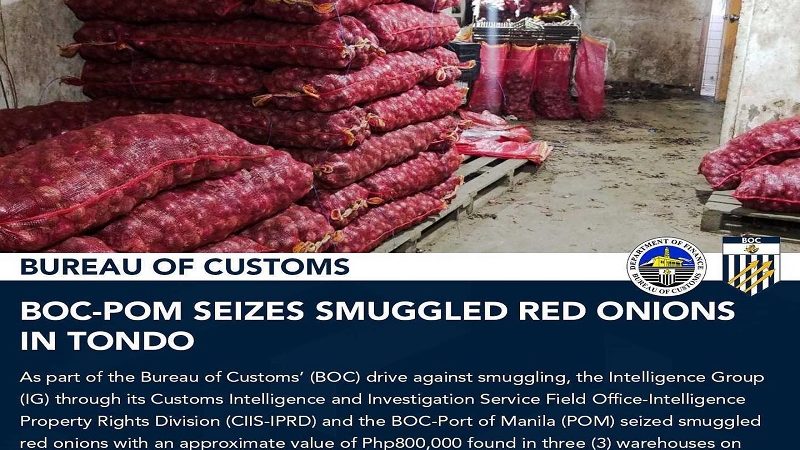 P800K halaga ng smuggled na sibuyas nakumpiska ng BOC sa Tondo