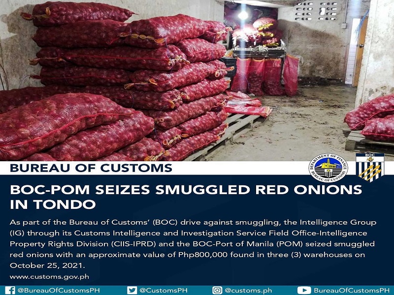 P800K halaga ng smuggled na sibuyas nakumpiska ng BOC sa Tondo