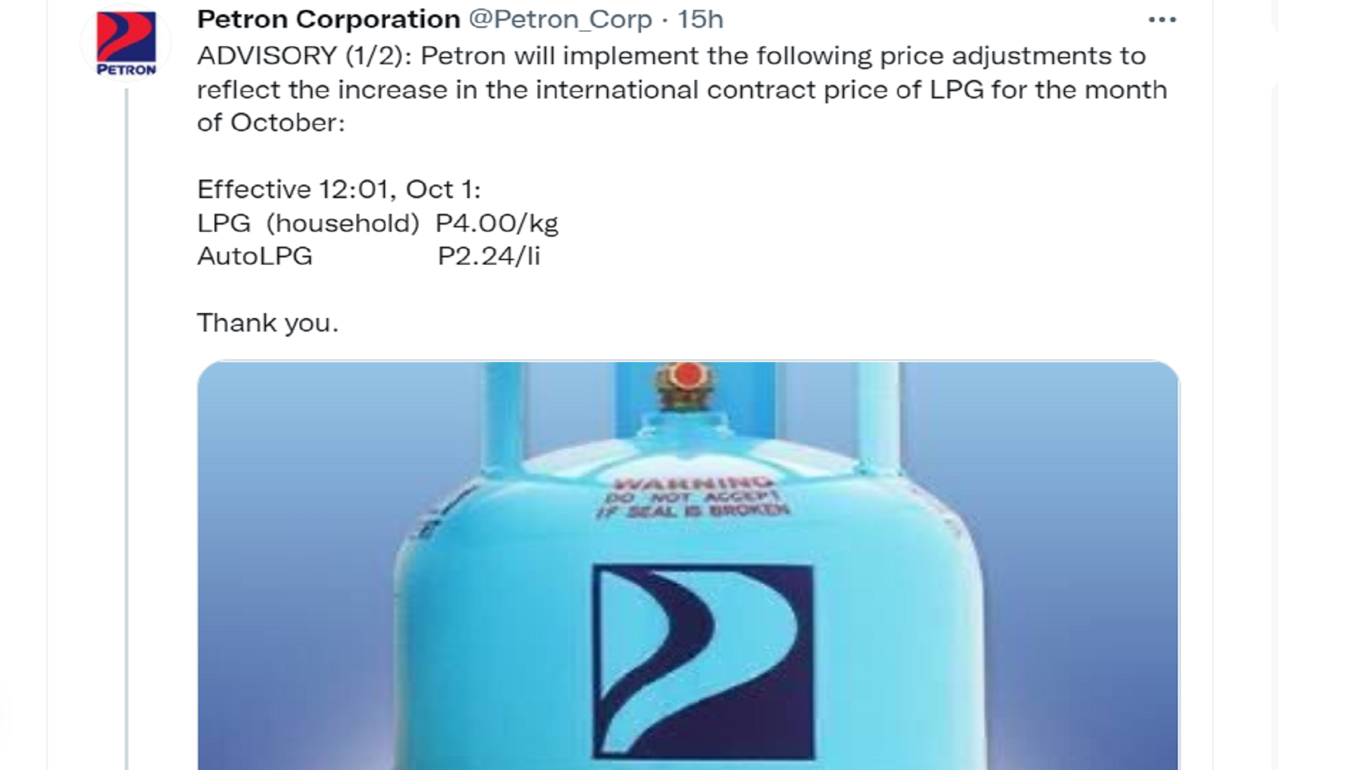 Unang araw ng Oktubre sinalubong ng big time price hike sa LPG