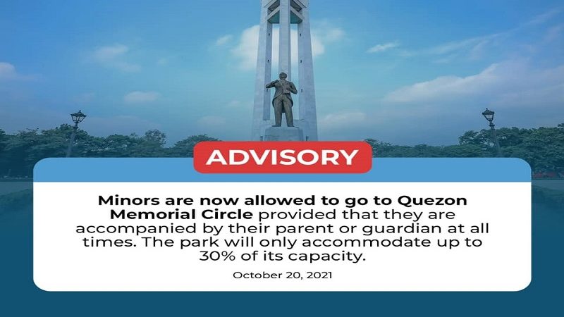 Mga menor de edad papayagan nang makapasok sa Quezon Memorial Circle