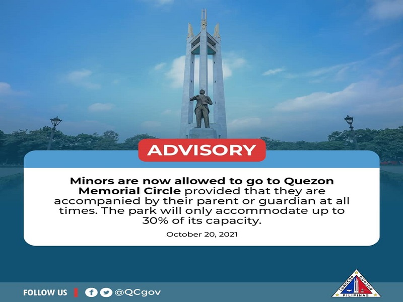 Mga menor de edad papayagan nang makapasok sa Quezon Memorial Circle