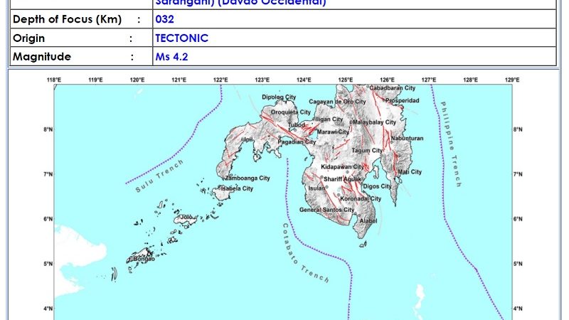 Balut Island sa Davao Occidental niyanig ng magnitude 4.2 na lindol