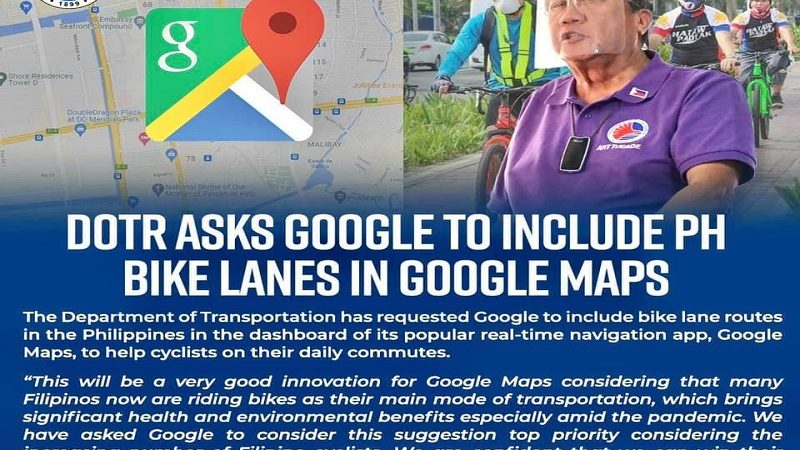 DOTr hiniling na maisama sa Google Map ang Bike Lanes