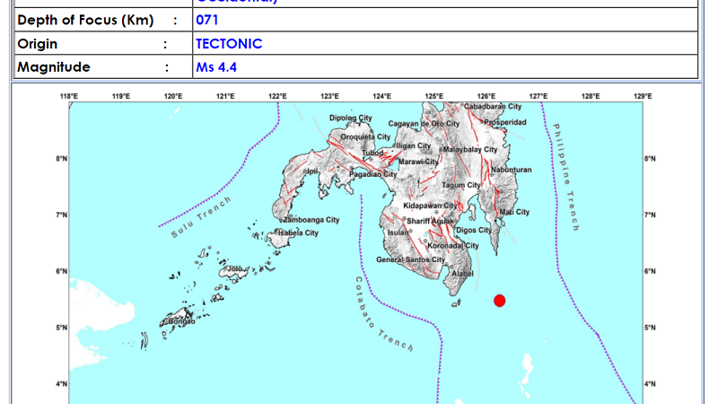 Jose Abad Santos, Davao Occidental niyanig ng magnitude 4.4 na lindol