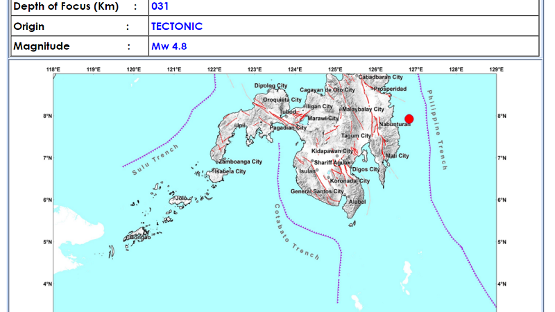 Cateel, Davao Oriental niyanig ng magnitude 4.8 na lindol