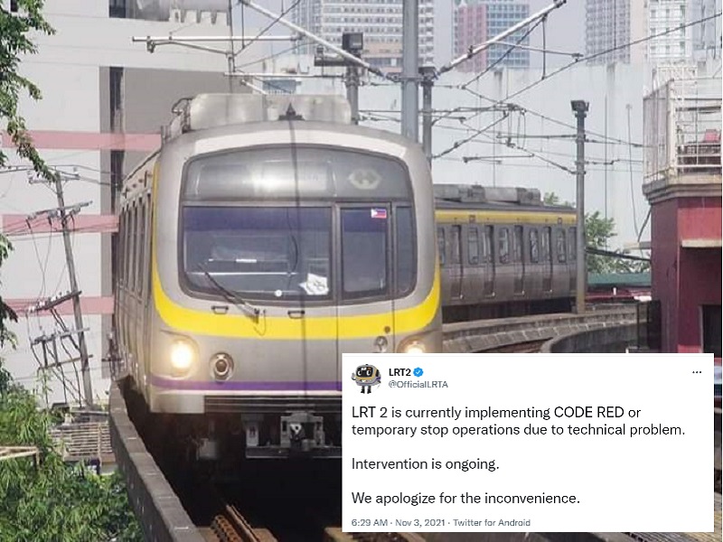 Biyahe ng LRT2 nagka-aberya; Code Red ipinatupad