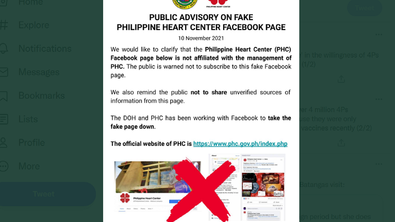 Philippine Heart Center FB page na nagbabahagi ng mga pro-Marcos video, peke ayon sa DOH