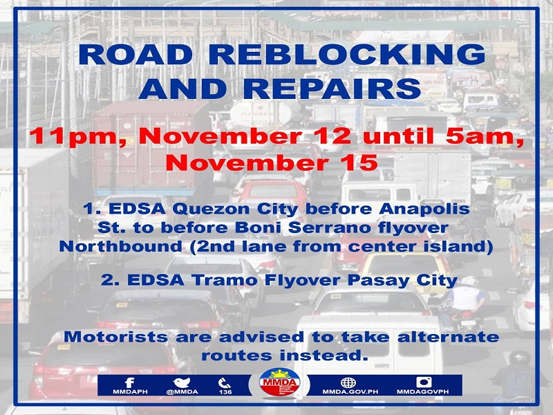 Ilang bahagi ng EDSA apektado ng road reblocking at repairs ng DPWH ngayong weekend