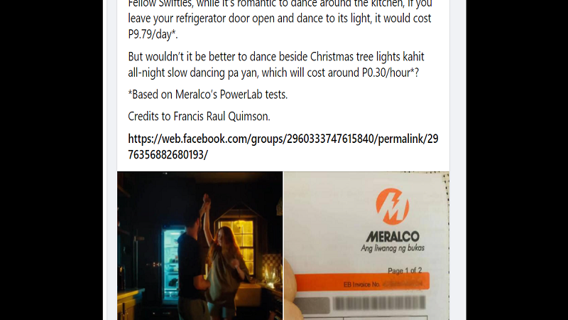 Meralco may payo sa “Swifties”; pagsasayaw sa kitchen nang bukas ang refrigerator light malakas sa kuryente