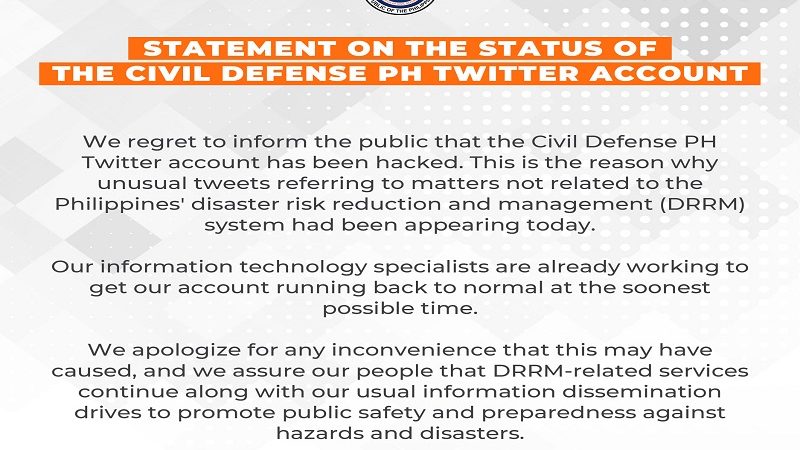 Twitter account ng Office of Civil Defense napasok ng hacker