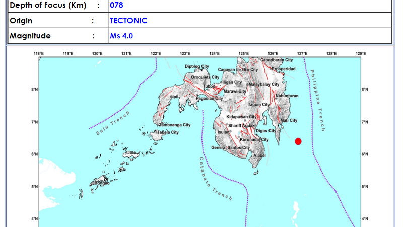 Davao Oriental at Surigao del Norte niyanig ng magnitude 4.0 na lindol