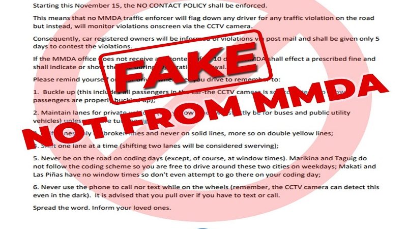 Kumakalat na impormasyon tungkol sa No Contact Policy, “fake news” ayon sa MMDA