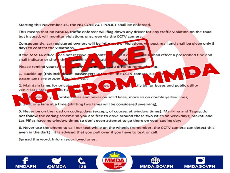 Kumakalat na impormasyon tungkol sa No Contact Policy, “fake news” ayon sa MMDA