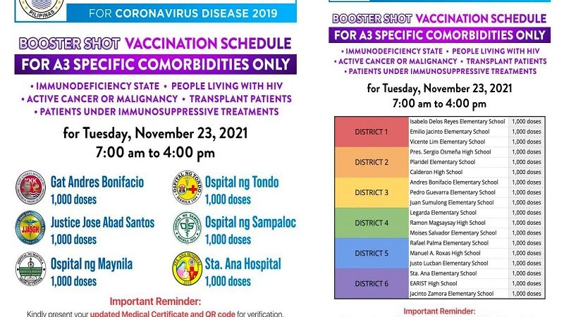 40,000 doses ng COVID-19 vaccine inilaan para sa booster shot sa Maynila ngayong araw