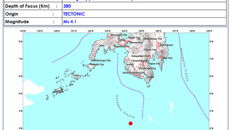 Balut Island sa Davao Occidental niyanig ng magnitude 4.1 na lindol