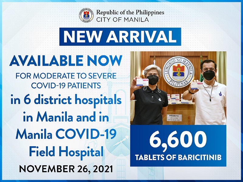 Mahigit 6,000 tablets ng Baricinitib na gamot sa moderate to severe cases ng COVID-19 dumating na sa Maynila