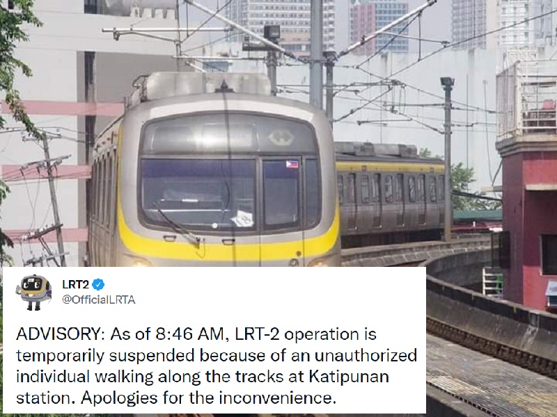 Operasyon ng LRT-2 nahinto ng 40-minuto dahil sa isang indibidwal na naglakad sa riles