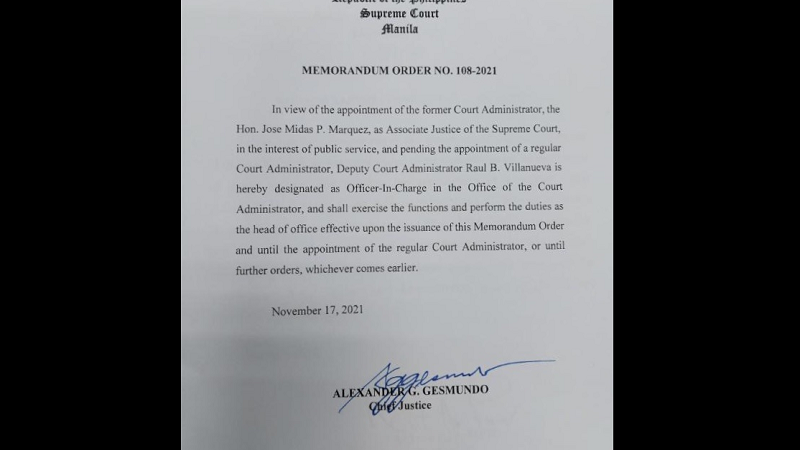 OIC sa Office of the Court Administrator itinalaga ni CJ Gesmundo