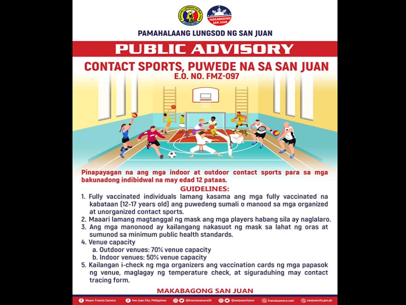 Contact sports gaya ng basketball pinapayagan na sa San Juan City