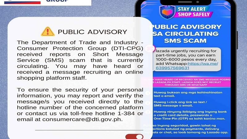 Publiko pinag-iingat ng DTI sa SMS scam na nag-aalok ng part-time jobs