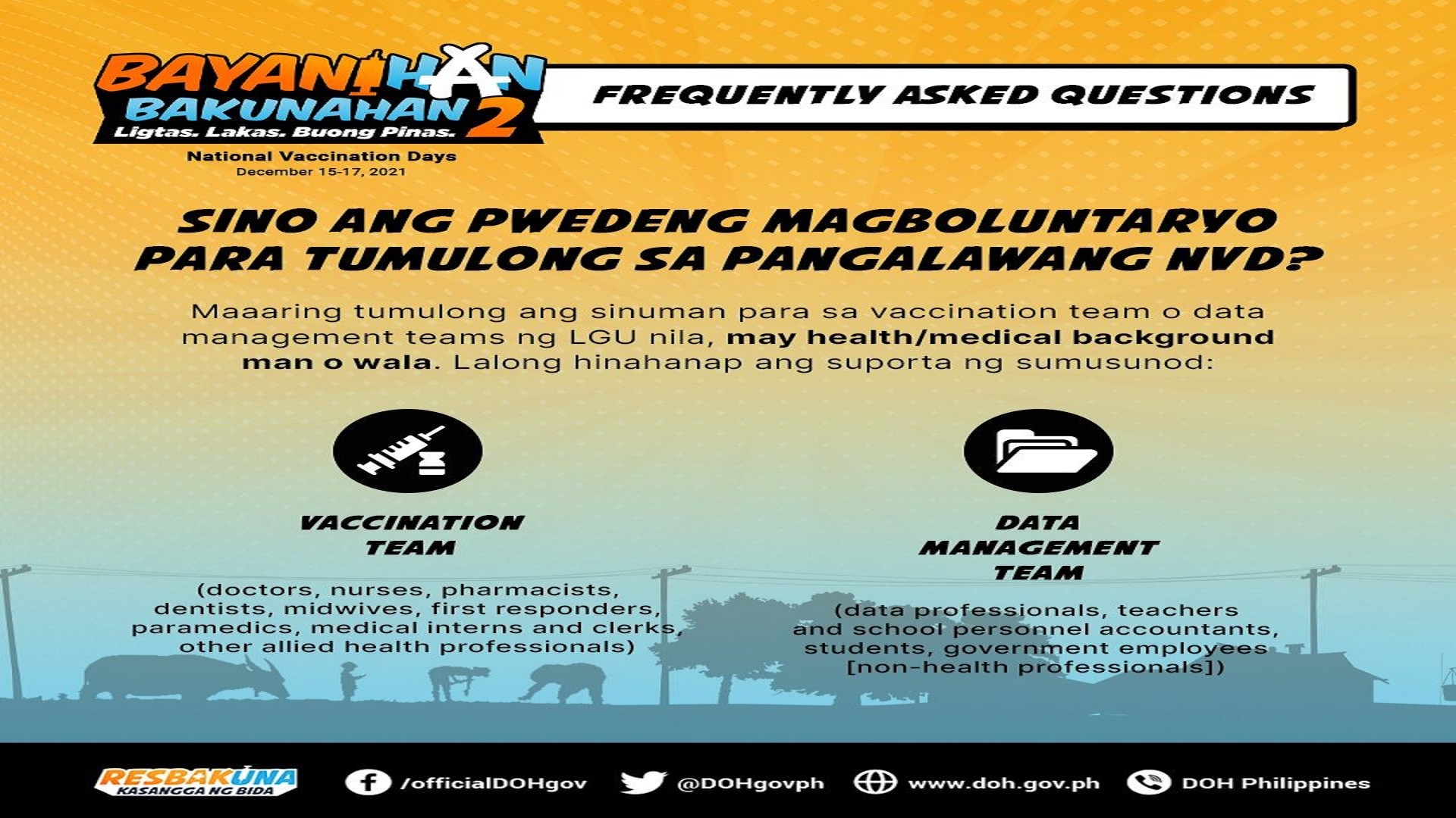 DOH nangangailangan muli ng volunteers para sa ikalawang yugto ng National Vaccination Days