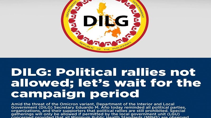 DILG sa mga kandidato: pagsasagawa ng political rallies, bawal pa