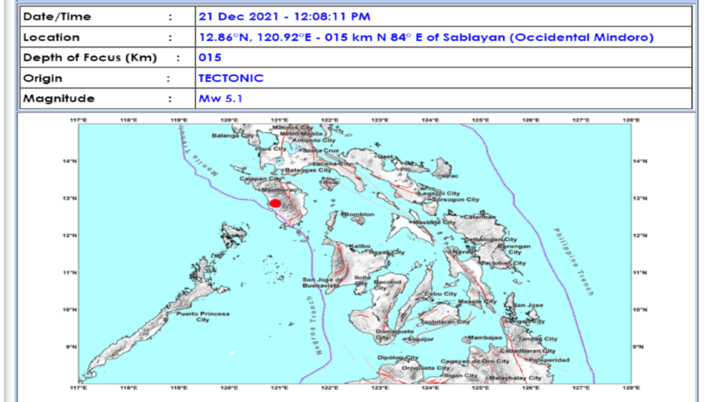 Sablayan, Occidental Mindoro niyanig ng magnitude 5.1 na lindol