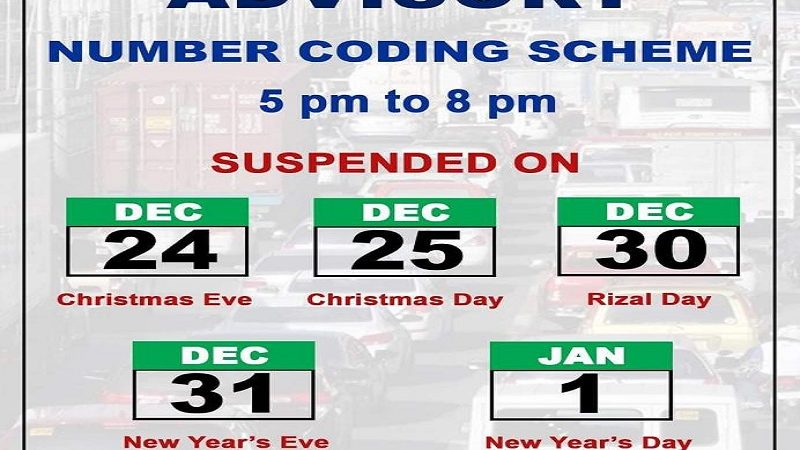 TINGNAN: Schedule ng suspensyon ng number coding ngayong Christmas season