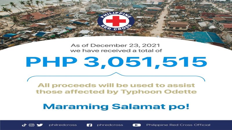 Halaga ng cash donations na nalikom ng Red Cross para sa mga naapektuhan ng Typhoon Odette umabot na sa mahigit P3M