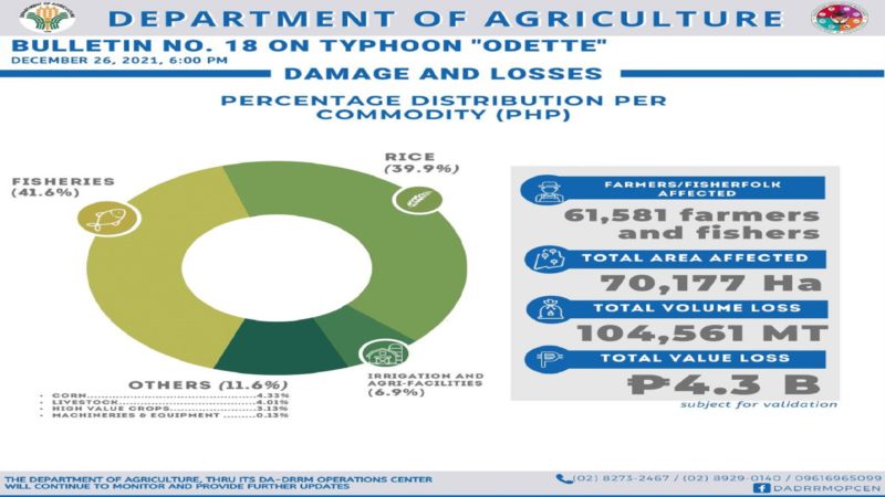 Halaga ng pinsala sa agrikultura ng Typhoon Odette umakyat na sa P4.3B