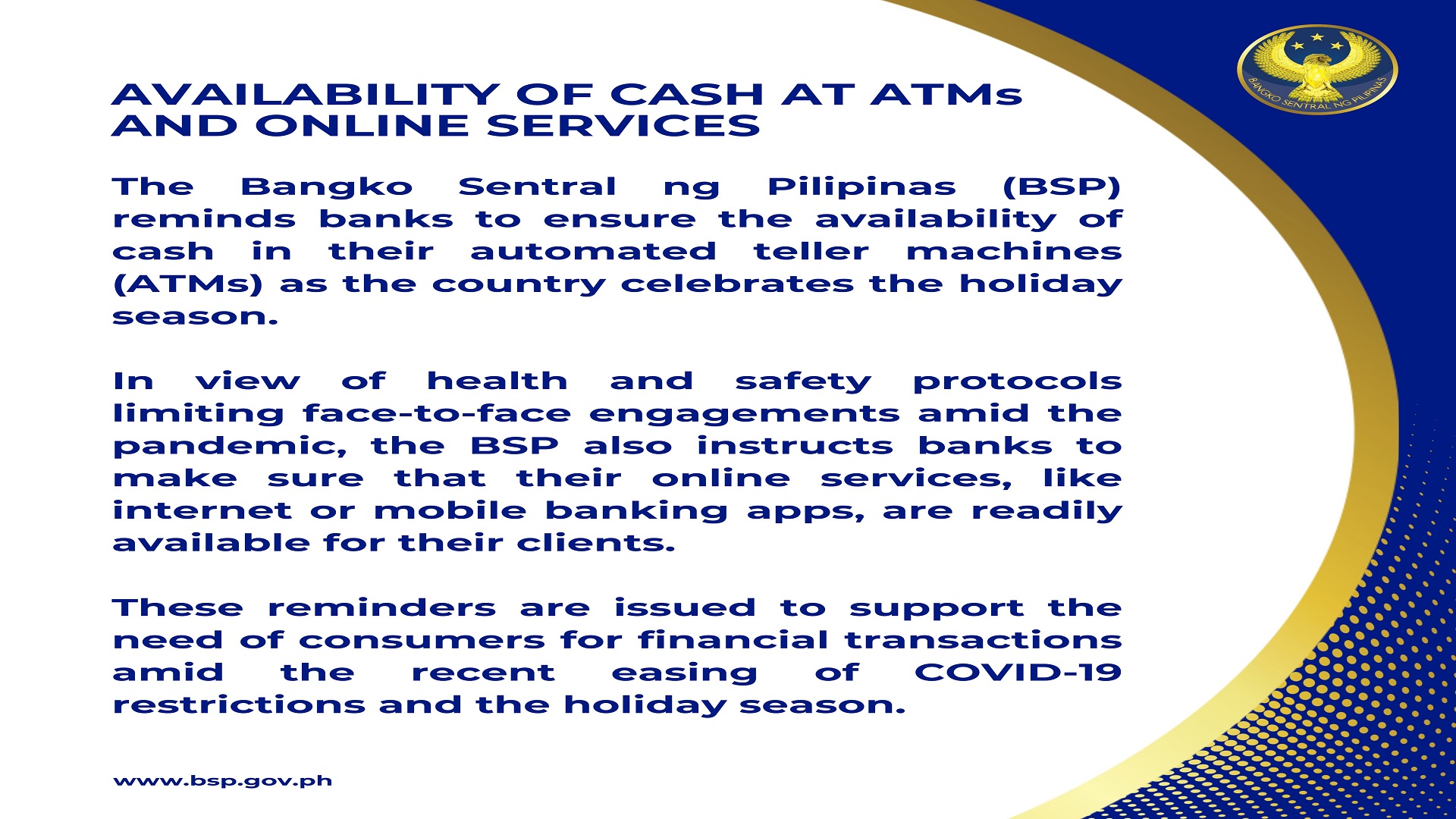 BSP inatasan ang mga bangko na tiyaking may sapat na pondo sa mga ATM