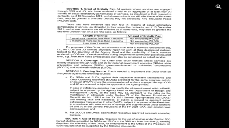 Gratuity Pay sa mga kawani ng gobyerno na nasa ilalim ng contract of service at job order aprubado na ni Pangulong Duterte