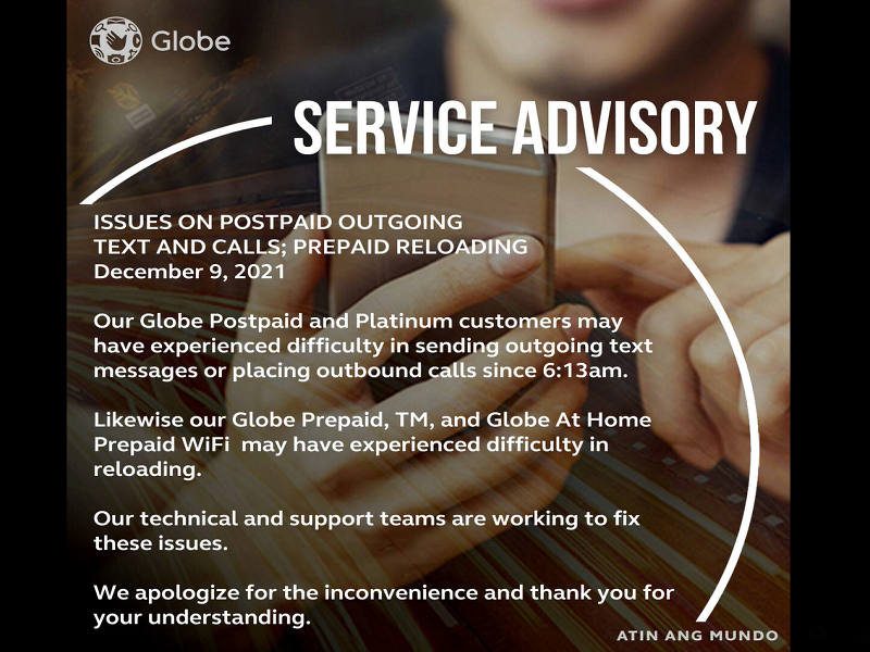 Globe subscribers nakaranas ng problema sa paggamit ng call, text at prepaid reloading